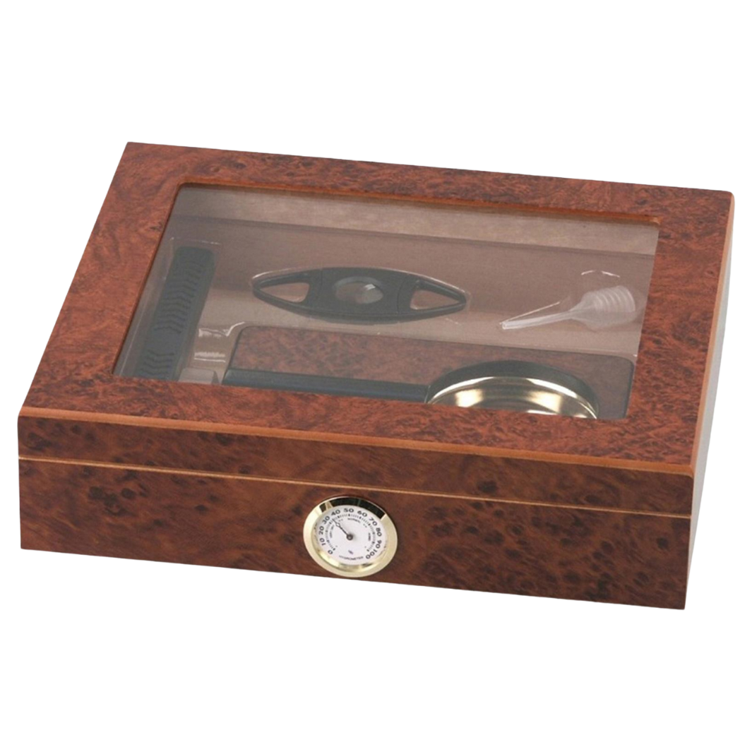 humidor-set-wurzelholz-f-r-15-zigarren-mit-cutter-ascher image 2