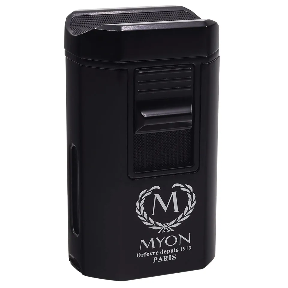 myon-lighter-4-jet-zigarrenfeuerzeug-schwarz-mit-2-cuttern image 1