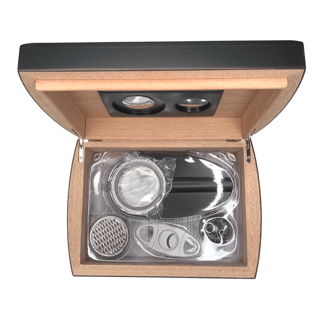la-galana-humidore-humidor-set-schwarz-lederoptik-humidor-25-zigarren image 1