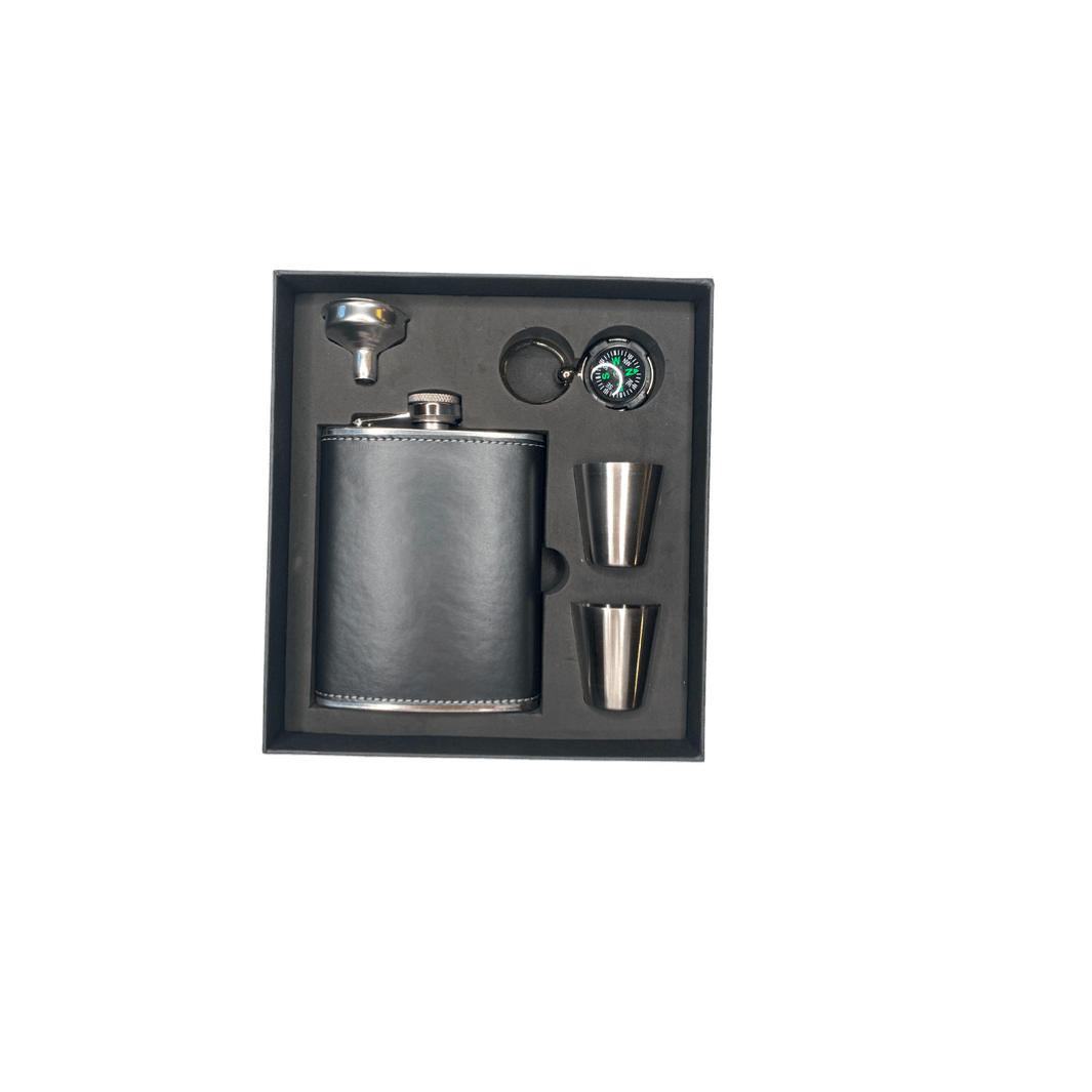 la-galana-flachmann-set-chrom-schwarz-taschenflasche-mit-2-bechern image 2