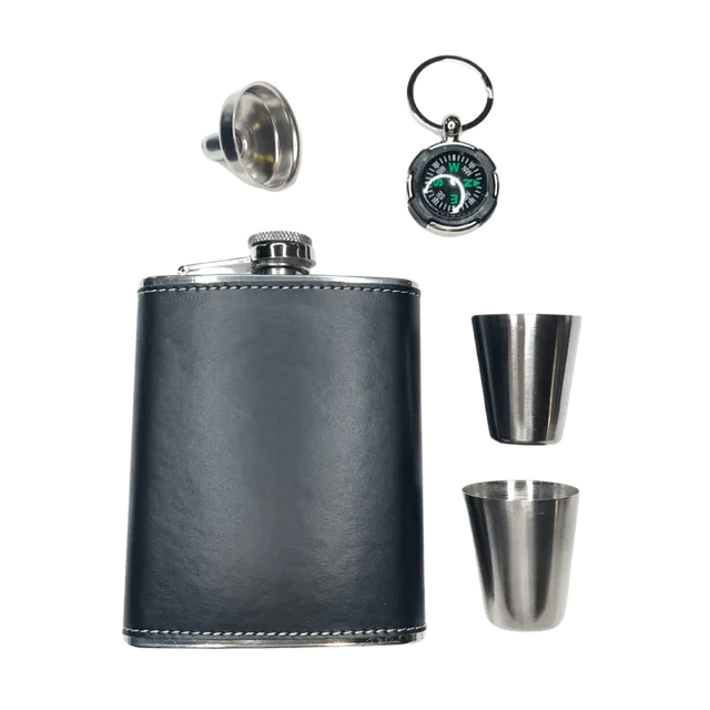 la-galana-flachmann-set-chrom-schwarz-taschenflasche-mit-2-bechern image 1