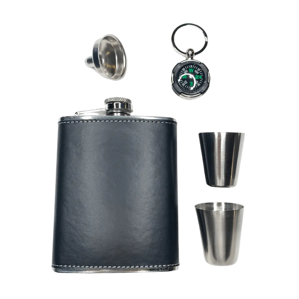 la-galana-flachmann-set-chrom-schwarz-taschenflasche-mit-2-bechern image 1