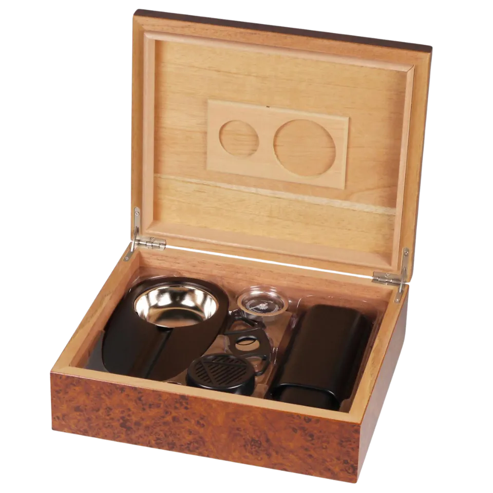 la-galana-humidor-set-wurzelholz-f-r-25-zigarren-mit-cutter image 1