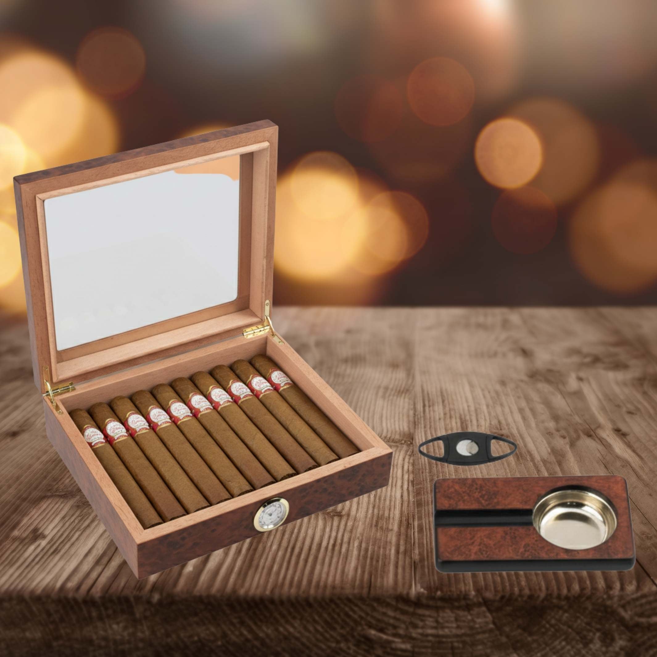 humidor-set-wurzelholz-f-r-15-zigarren-mit-cutter-ascher image 3