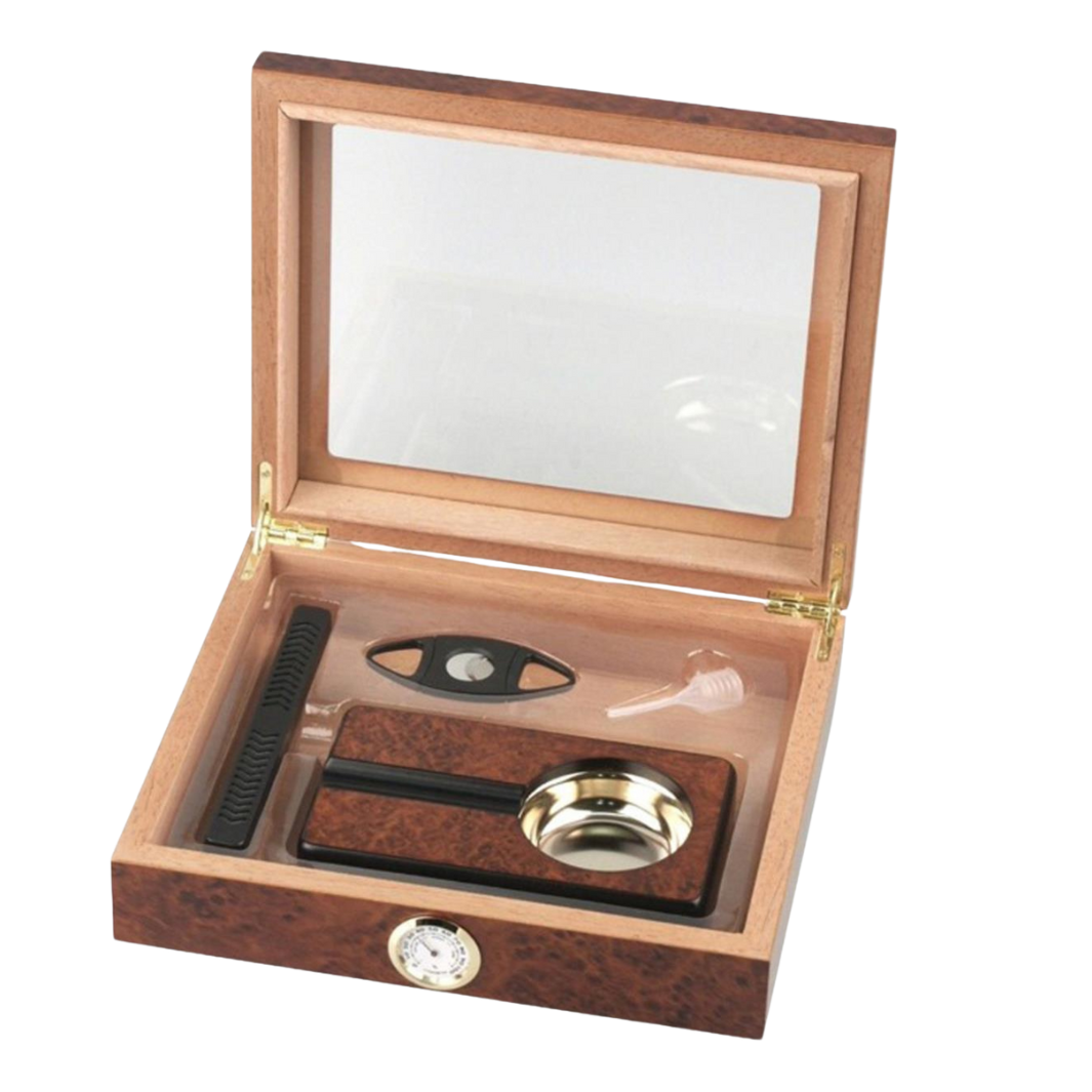 humidor-set-wurzelholz-f-r-15-zigarren-mit-cutter-ascher image 1