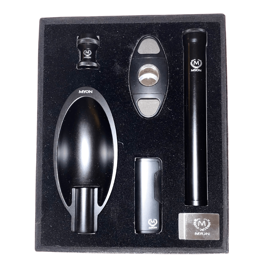 myon-zigarren-geschenkset-aschenbecher-feuerzeug-cutter-schwarz image 2