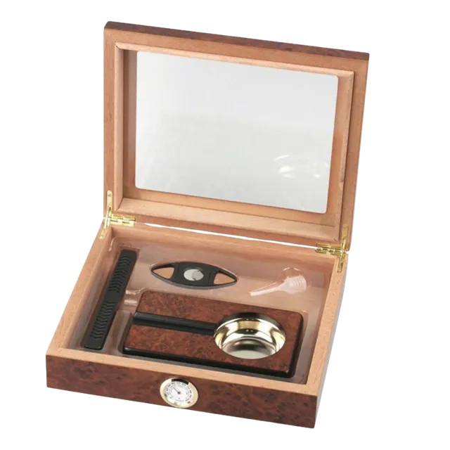 humidor-set-wurzelholz-f-r-15-zigarren-mit-cutter-ascher image 1