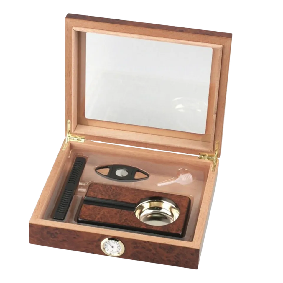 humidor-set-wurzelholz-f-r-15-zigarren-mit-cutter-ascher image 1