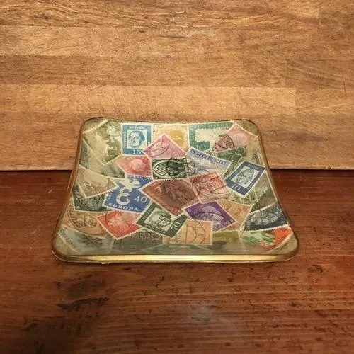 la-galana-glasschale-mit-briefmarken-geschenkset-antik image 1